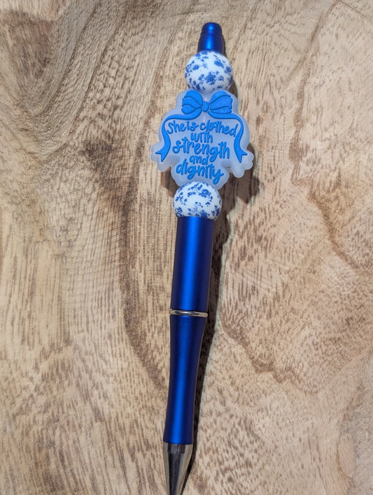She is clothed with strength and dignity pen